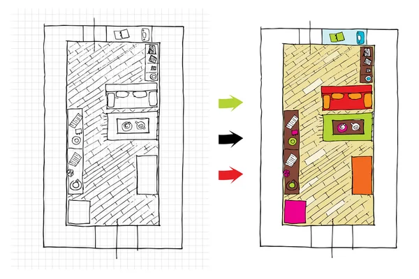 室内设计公寓-顶视图. — 图库矢量图片