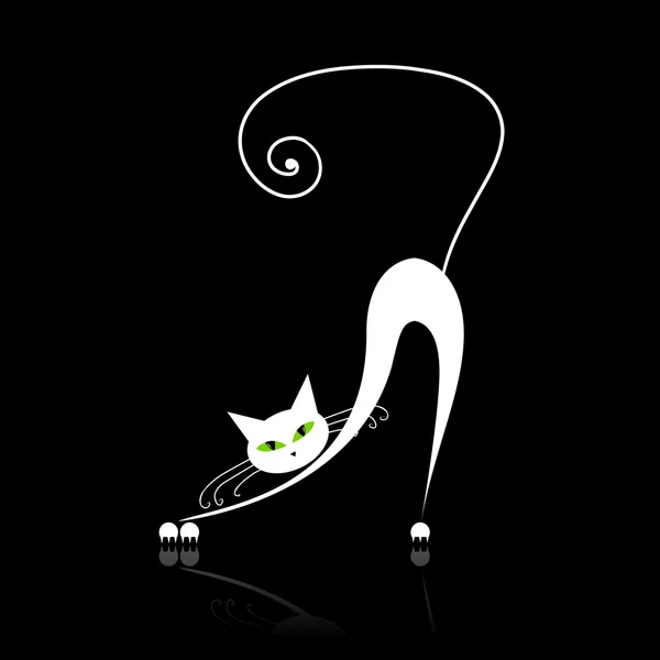 Білий кіт з зеленими очима на чорному — стоковий вектор
