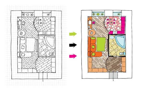 Appartements design intérieur - vue sur le dessus . — Image vectorielle