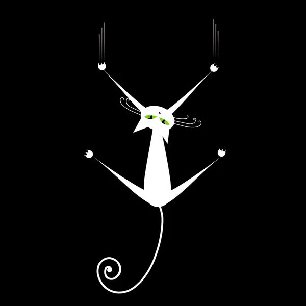 Du calme. Silhouette chat blanc sur noir — Image vectorielle