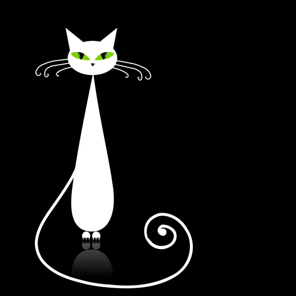 Gato blanco con ojos verdes sobre negro — Archivo Imágenes Vectoriales