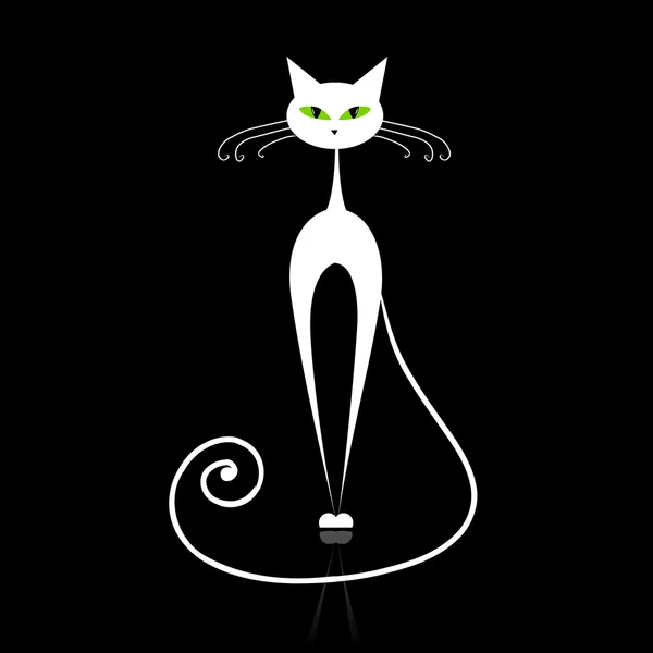 Fehér macska zöld szemekkel fekete — Stock Vector