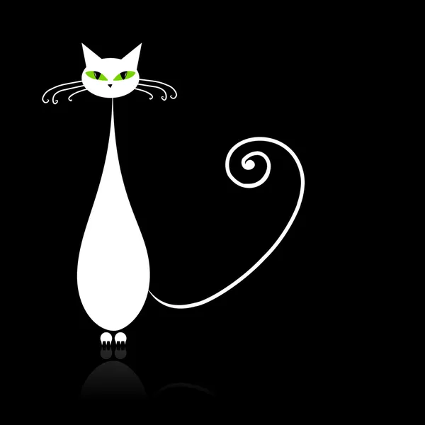 Bílá kočka se zelenýma očima na černém — Stockový vektor