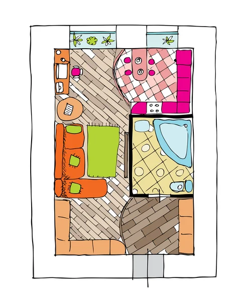 Interieur design appartementen - bovenaanzicht — Stockvector