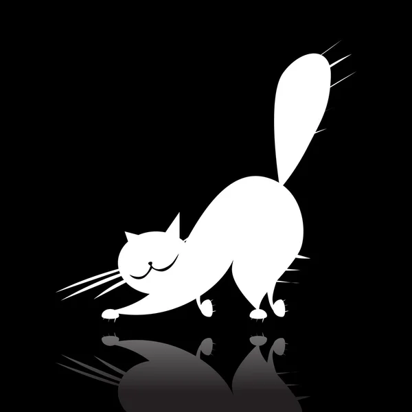 Grote witte kat silhouet op zwart — Stockvector