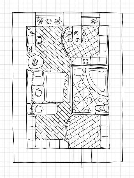 Interior design apartmanok - felülnézet — Stock Vector