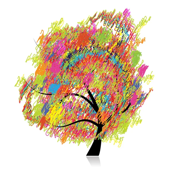 Colorful art tree, pencil sketch drawing — Stock Vector