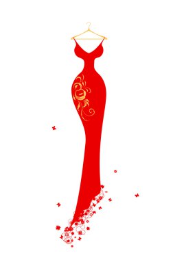 Evening dress red on hangers clipart