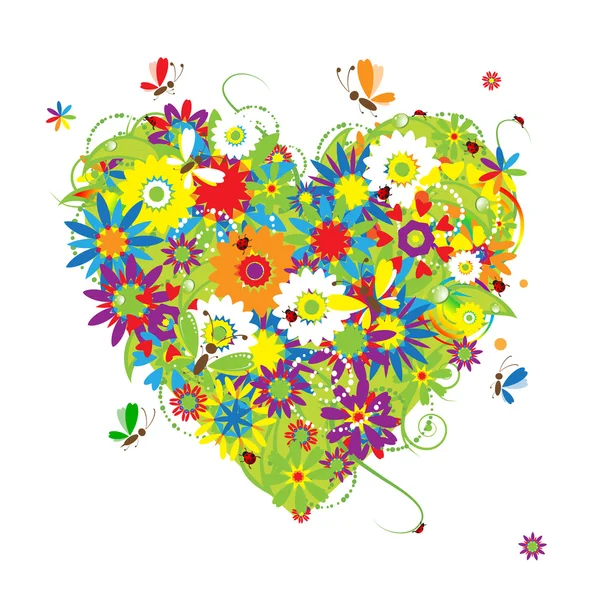 Summer floral καρδιά για το σχεδιασμό σας — Διανυσματικό Αρχείο