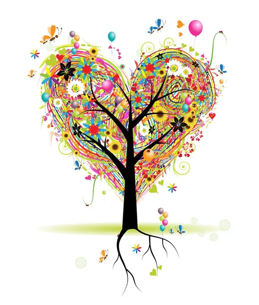 Joyeuses vacances, arbre en forme de coeur — Image vectorielle