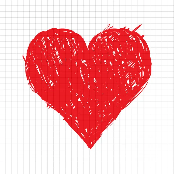 Desenho em forma de coração vermelho para o seu design — Vetor de Stock