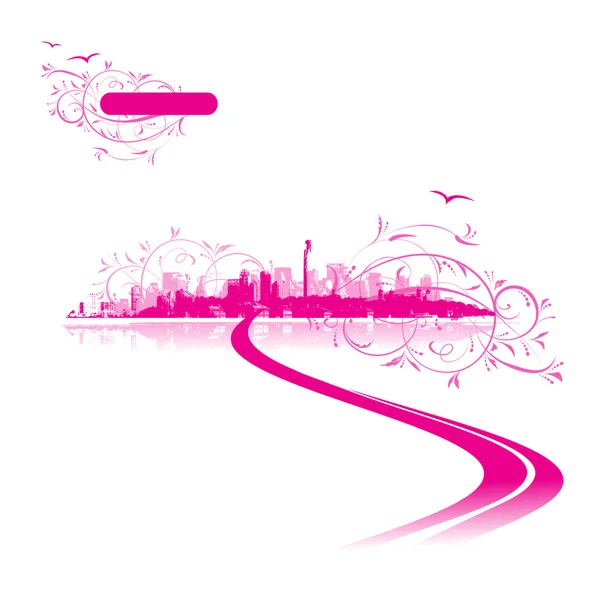城市景观背景粉红色、 城市艺术 — 图库矢量图片
