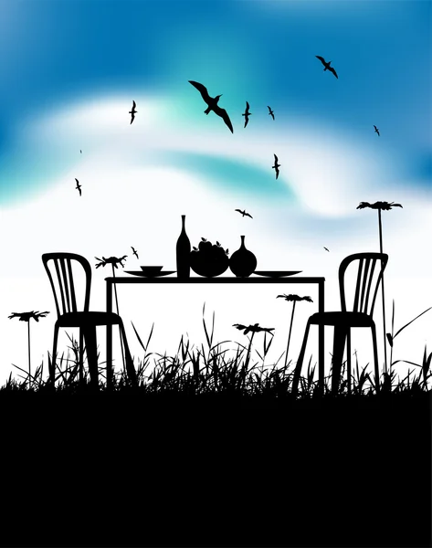 Romantisk middag för två personer på naturen — Stock vektor