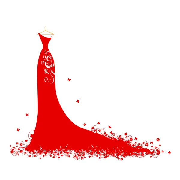 Vestido de novia rojo en perchas — Vector de stock