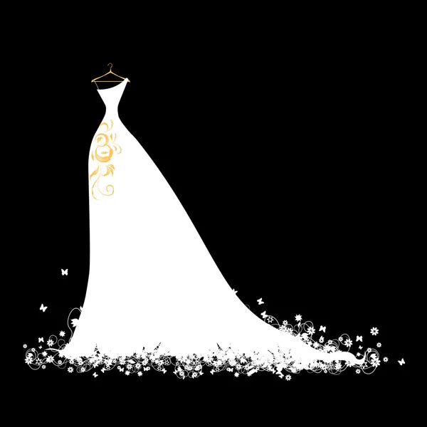 ハンガーに白いウェディングドレス — ストックベクタ