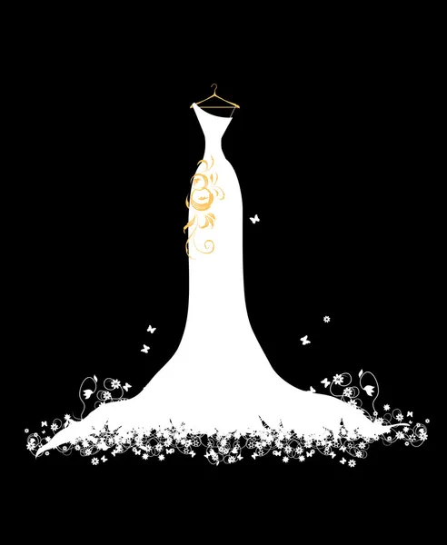Svatební šaty bílé na ramínkách — Stockový vektor