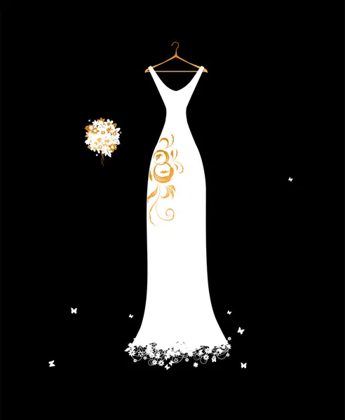 Vestido de novia blanco en perchas — Vector de stock
