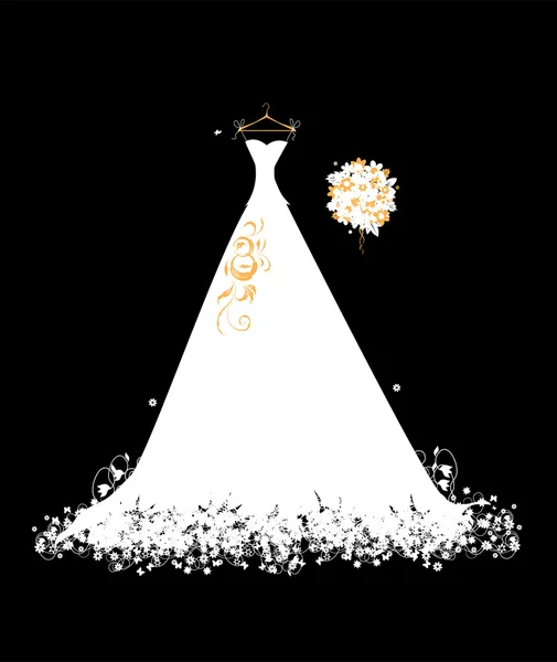 Bröllopsklänning vit på hängare — Stock vektor
