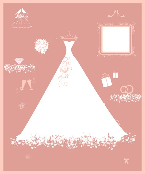 Tienda de bodas, vestido blanco y accesorio — Vector de stock