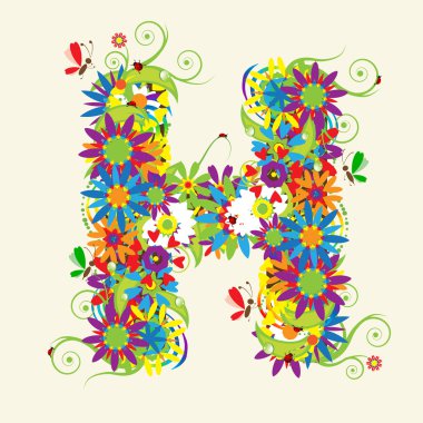 Letter H, floral design clipart