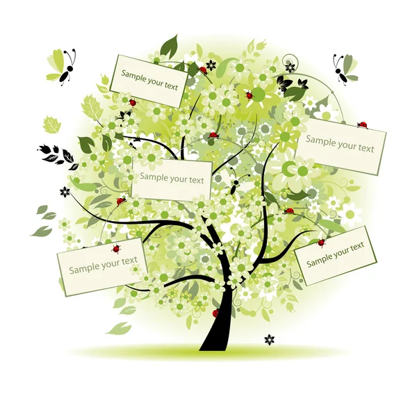 Wish tree floral with cards for your text — Stock Vector