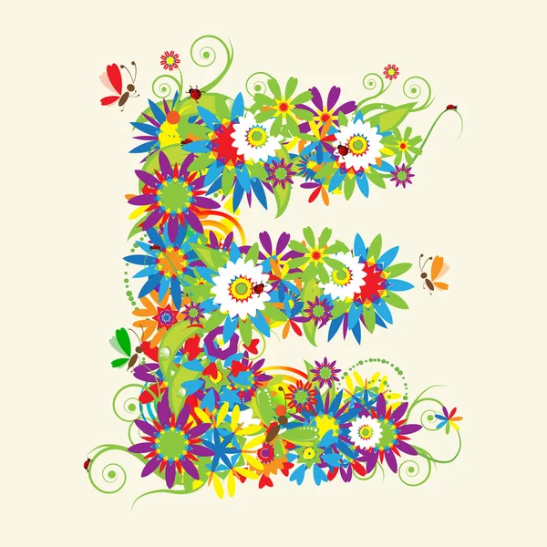 Letra E, diseño floral . — Archivo Imágenes Vectoriales