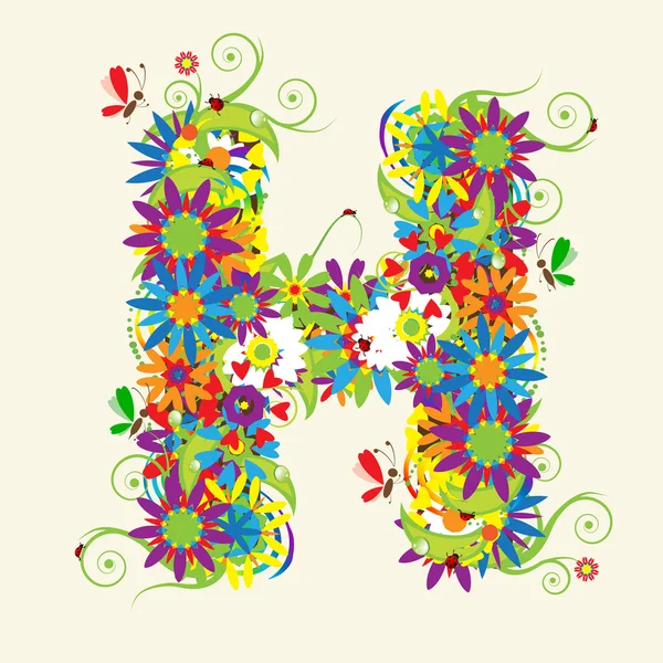 Lettre H, motif floral — Image vectorielle
