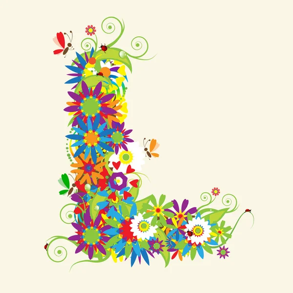 Lettre L, motif floral . — Image vectorielle