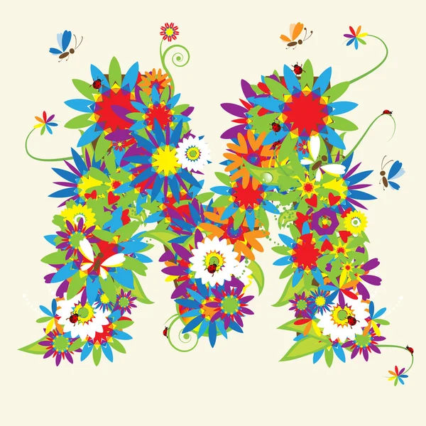 Letra M, diseño floral . — Archivo Imágenes Vectoriales