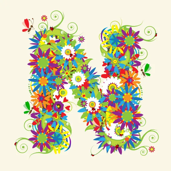 Lettre N, motif floral . — Image vectorielle