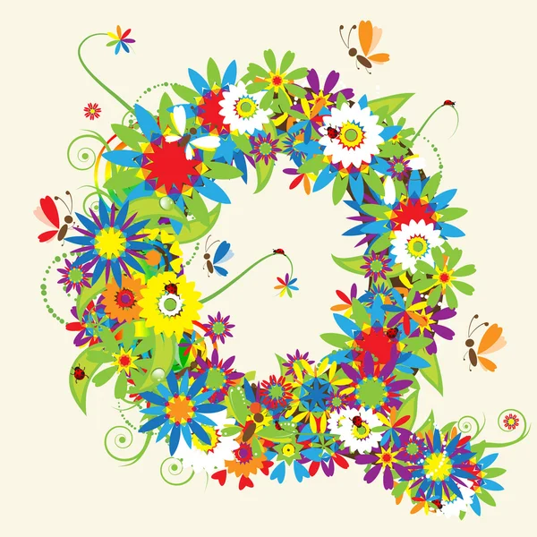 Lettre Q, motif floral . — Image vectorielle