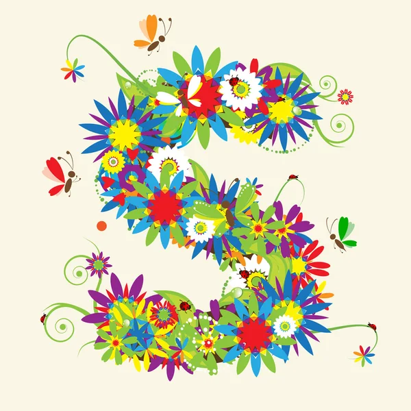 Carta S, design floral . — Vetor de Stock