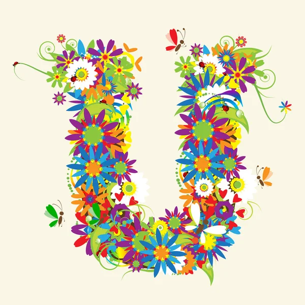 Lettre U, motif floral — Image vectorielle