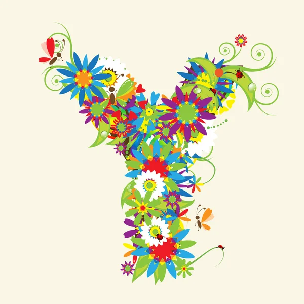 Lettre Y, motif floral . — Image vectorielle