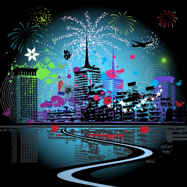 Firework in the city — Stock Vector