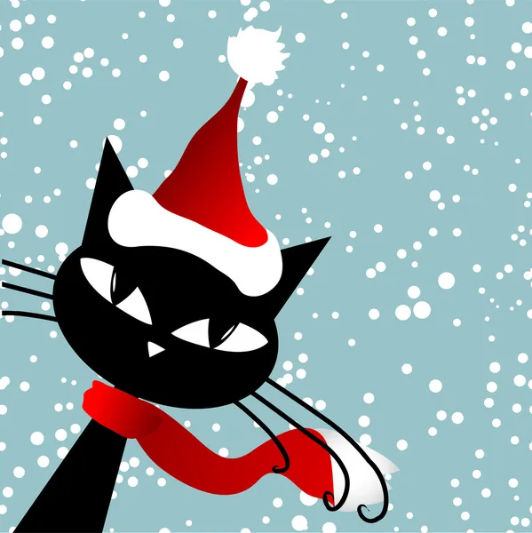 Santa Cat. Vánoční přání. — Stockový vektor