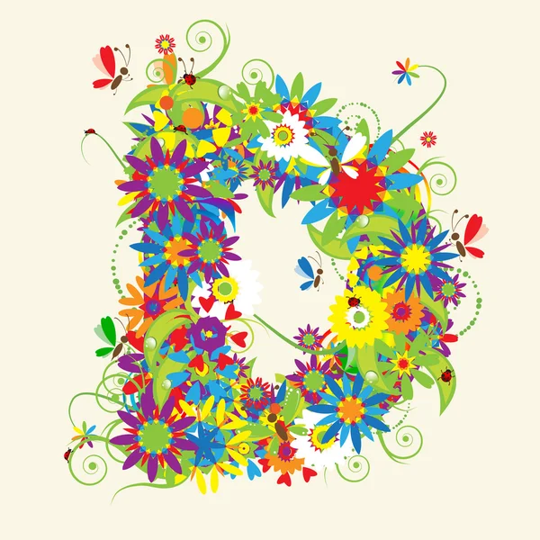 Lettre D, motif floral. Voir aussi les lettres dans ma galerie — Image vectorielle