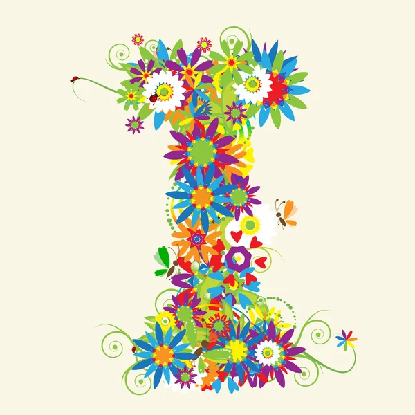Lettre I, motif floral. Voir aussi les lettres dans ma galerie — Image vectorielle