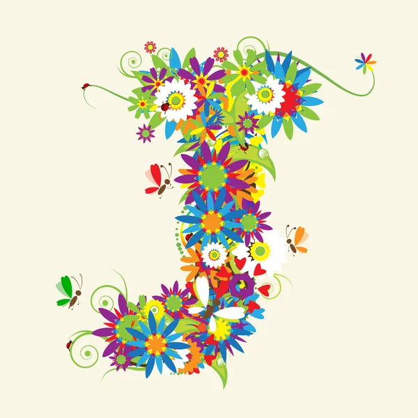 Lettre J, motif floral. Voir aussi les lettres dans ma galerie — Image vectorielle