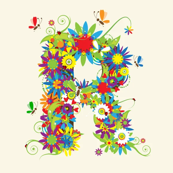 Lettre R, motif floral. Voir aussi les lettres dans ma galerie — Image vectorielle