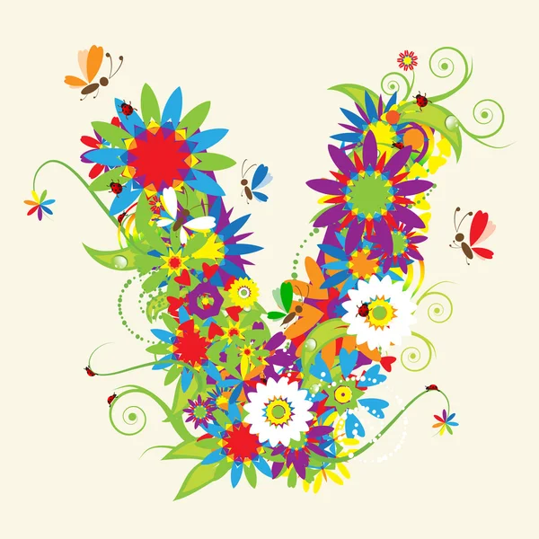 Lettre V, motif floral. Voir aussi les lettres dans ma galerie — Image vectorielle