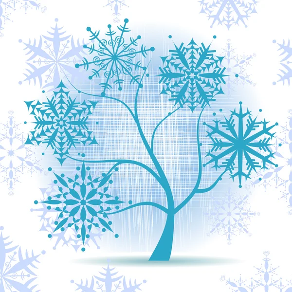 Χειμωνιάτικο δέντρο, νιφάδες χιονιού. Χριστουγεννιάτικες διακοπές. — Διανυσματικό Αρχείο