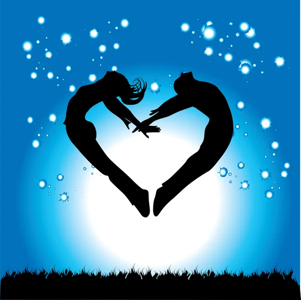 Silhouette of couple in the form of heart — Stock Vector