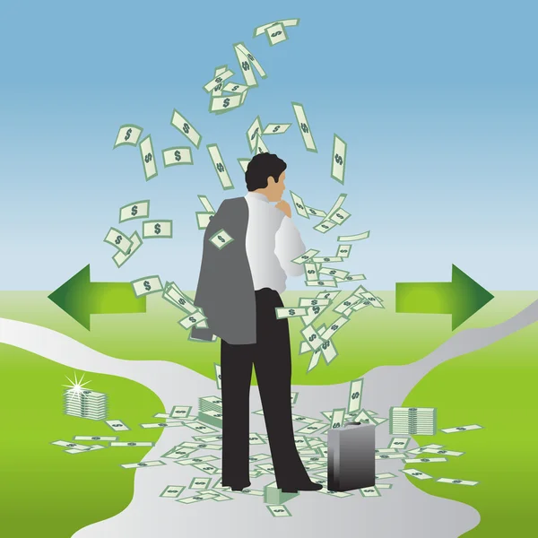 Homme d'affaires avec une valise d'argent — Image vectorielle