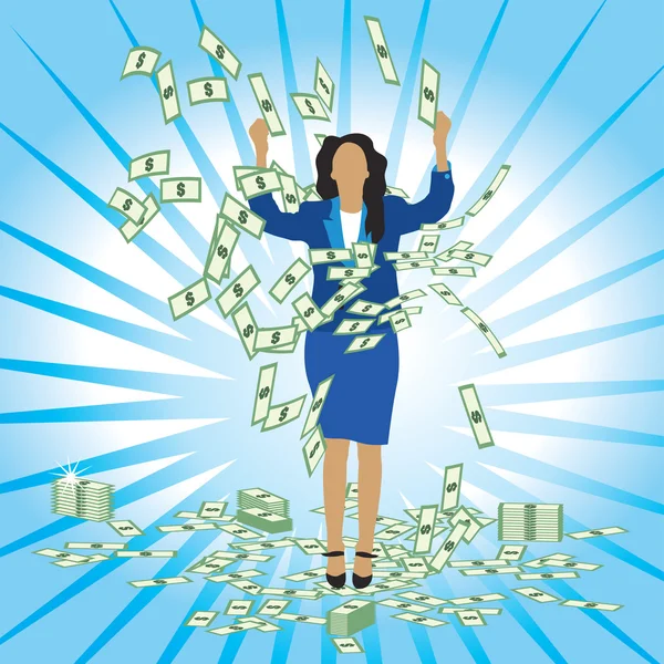 Femme d'affaires attrape dollars — Image vectorielle