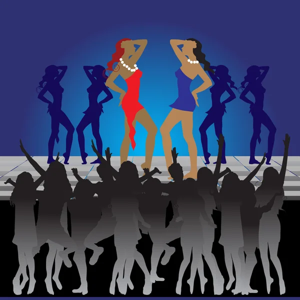 Dívky tančí na tanečním parketu v nočním klubu — Stockový vektor