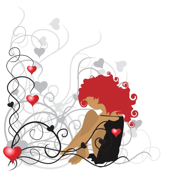 Chica rizada, marco de San Valentín — Archivo Imágenes Vectoriales