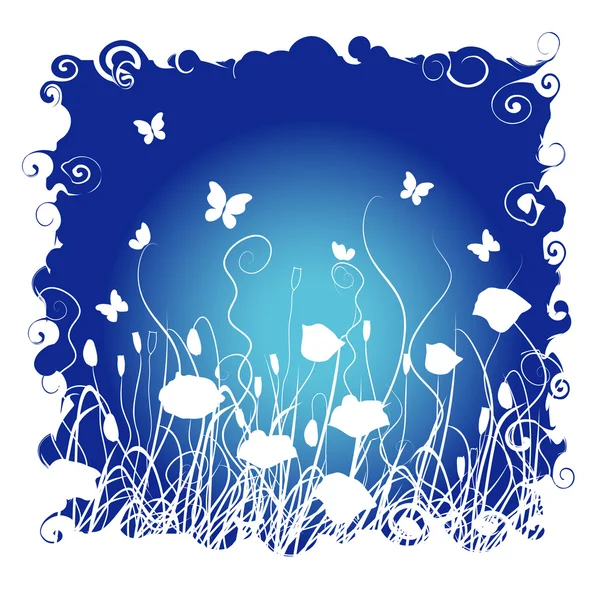Herbe et fleurs sur un fond de ciel nocturne — Image vectorielle