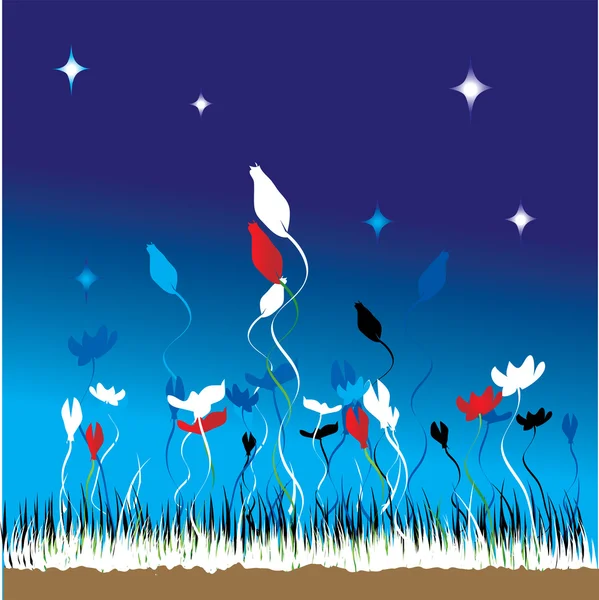 Grass and flowers on a background of the sky — Stock Vector