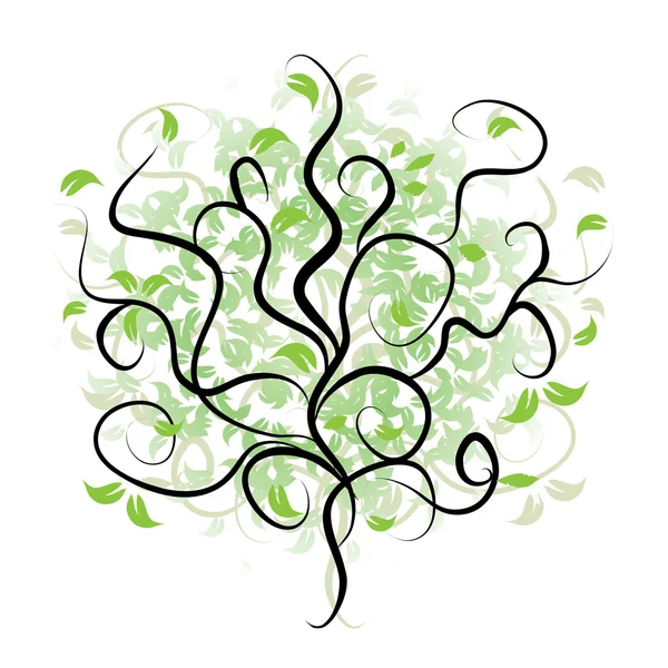 Träd silhouette, gren grön — Stock vektor
